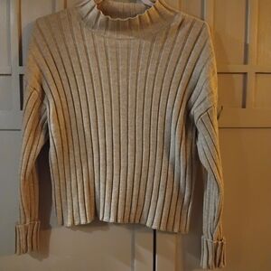 Poof! Beige Ribbed Turtleneck Sweater